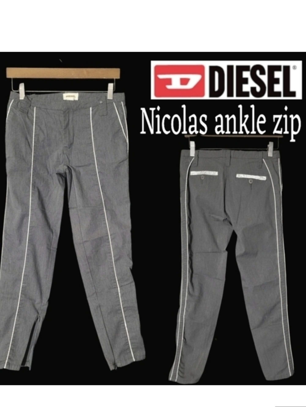 Vintage? DIESEL womens NICOLAS Skinny Ankle Zip Satin Accent Pant